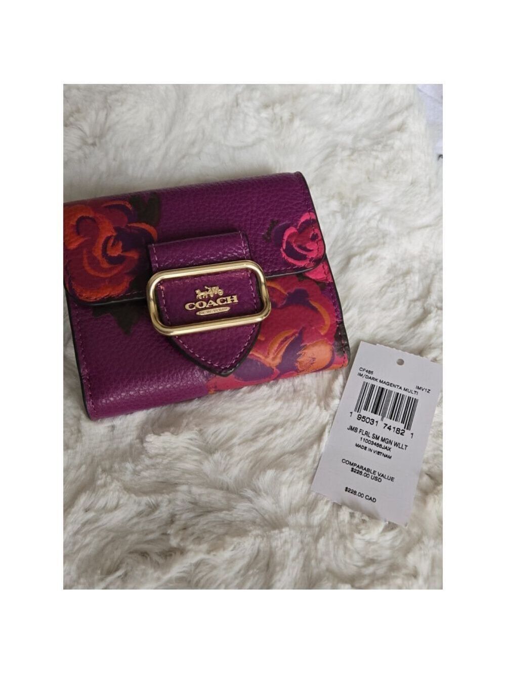 NWT Coach Small Morgan Wallet In Leather Red Rose Print - Picture 4 of 10